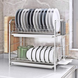 Dish Drying Rack Kitchen Organizer with Off Ground Easy Remove Double Layers 304 Stainless Steel