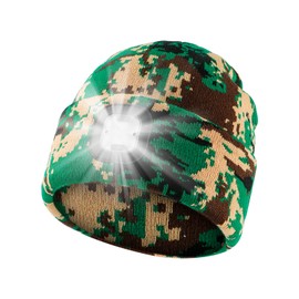 TOCH Unisex Beanie with Light USB Rechargeable Headlamp LED Sensor Light Camo Knitted Cap for Winter Gifts Men Women Dad