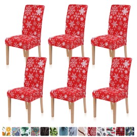 Homaxy Stretch Printed Dining Chair Covers, Spandex Removable Washable Dining Chair Protector Slipcovers - Set of 6, Christmas D