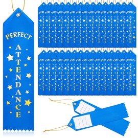 Hotop 100 Pieces Attendance Award Ribbons Participation Ribbon Blue Award with Event Card and Rope Award for Kids Competition, Sports Event, Contests, School, Office Team