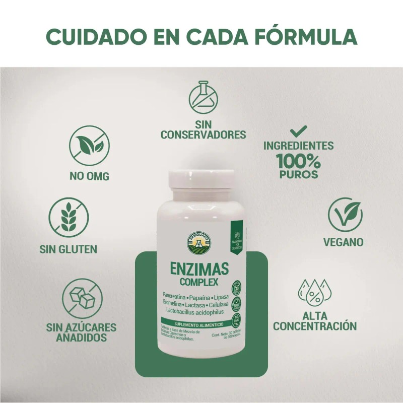 Enzimas Digestivas Lactasa Lipasa Caps Suplemento Digestión Absorción Nutrientes Pasiguaro