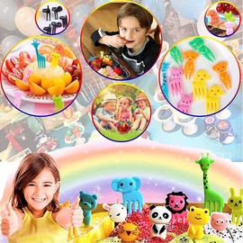 Kit 99 Pzs Palillos para lunch,Incluir 90 mini tenedor Animales Para Fruta Niños,3 cortadores de verduras,6 Moldes Para Cupcakes,para pasteles, postres caseros, restaurantes y suministros para fiestas (99)