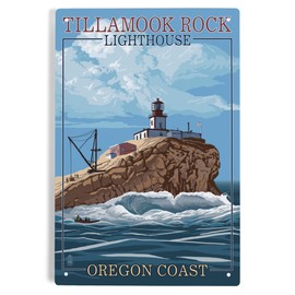 Lantern Press 6x9 Inch Metal Sign, Oregon Coast, Tillamook Rock Lighthouse