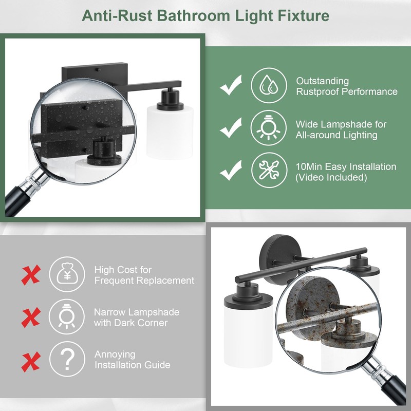Black Bathroom Lights Over Mirror, Anti-rust Vanity Light Fixture for