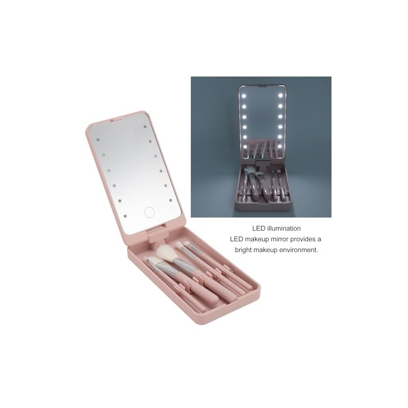 Kit de Brochas de Maquillaje con Espejo LED, Plegable Espejo,