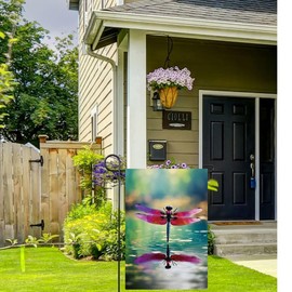 Spring Summer Garden Flag 12x18 Inch Double Sided Welcome Dragonfly Dancing on Lake for Outside Yard Decoration Small