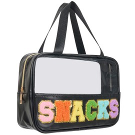 Burskit Snack Bags, Chenille Letter Clear Makeup Bag, Snack Bag for travel, Clear Snack Pouch, Preppy Cosmetic Bag, Sunscreen Bag, Travel Toiletry Bag,Cosmetic Pouch for Women and Girls