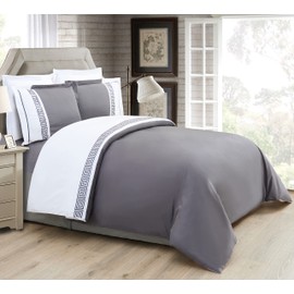 Elegant Comfort Luxurious Hotel Collection Super-Soft 1500 Thread Count Egyptian Quality 2-Piece Greek Pattern Duvet Cover Set, Twin/Twin XL, Gray