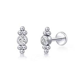limerencia Hypoallergenic Flat Back Stud Earrings for Women 18g 20g Titanium G23 Implant Quality Post Earrings Cartilage Helix No Thread Titanium Cubic Zirconia, Titanium, Zircon