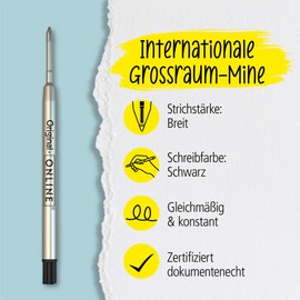 Online kompatible Parker Kugelschreiber Ersatzmine, Internationale Standard Großraum Mine, Strichstärke B (breit), dokumentenecht, wasserfest, 1 Stück, Kugelschreibermine in schwarz
