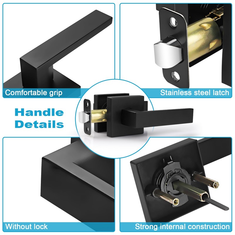 Estmoon 2 Pack Passage Door Levers, Matte Black Door Knobs