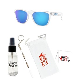 Oakley OO9013 Frogskins Sunglasses+ Vision Group Accessories Bundle (Crystal Clear/Prizm Sapphire (9013D0))