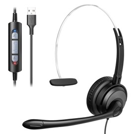 Voistek USB Headset with Microphone for PC Laptop, Wired Computer Headset with Microphone Noise Cancelling, Inline Volume Control for Business Office Call Center, Clear Chat (380FUSB)