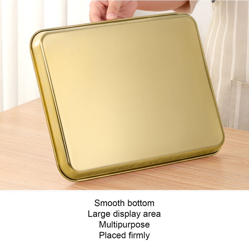 Stainless Steel Rectangular Tray Flat Bottom Plate Restaurant Home Golden