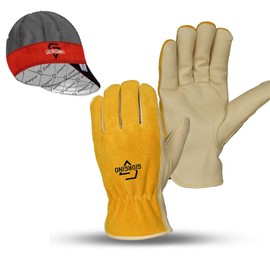 Work Glove with FREE Assorted Welding Cap Premium Leather Top-Grain Cowhide Heavy Duty Work Gloves Men & Women,Safety Gloves