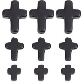 SUNNYCLUE 1 Box 90Pcs Black Cross Beads 3 Sizes Small Stone Cross Bead 10/16/20mm Mini Tiny Synthetic Turquoise Gemstone Beads Charms Easter Holiday Pocket Crosses for Jewelry Making Beading Kits