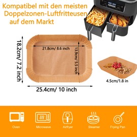 Backpapier für Ninja Heißluftfritteuse, 200 Stück 22cm Airfryer Backpapier für Dual Zone, Air Fryer Accessories kompatibel mit 7.5-9.5L Ninja AF300EU AF400EU, Princess und anderen Dual Zone Air Fryer