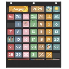 Yoink 49 Pockets Classroom Calendar Pocket Chart with 77 Cards, Daily Monthly Learning Calendar for Circle Time Weather Seasons, Preschool Kindergarten Homeschool Must Have, Teacher Supplies (Black)