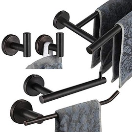 JQK Bathroom Hardware Set Oil Rubbed Bronze, 5-Piece Bath Accessories Set Wall Mount Includes 24 in Towel Bar, 9 in HT Bar, TP Holder, Towel Hook x 2, BAS105-ORB