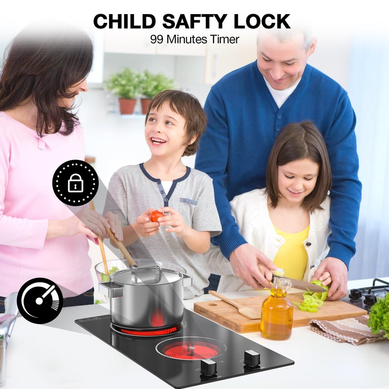 Nafewin 2 Burner Electric Cooktop, 2100W Electric Stove Top Hot