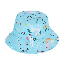 Toddler Wide Brim UPF 50+ Sun Protection Adjustable Summer Beach Safari Fishing Chin-Strap Bucket Hat, Blue 6-24 Months