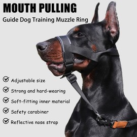 Dog Muzzle Adjustable Mouth Cover for Medium and Large Dogs to Prevent Barking Biting and Chewing, Leashable Dog Training Muzzle Allows Panting Black, Snout Strap 15~35CM