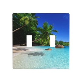 Tropical Sunshine Beach 2 Gang Double Toggle Light Switch Covers Wall Plate Decorative for Kitchen Girls Room bedroom Decor