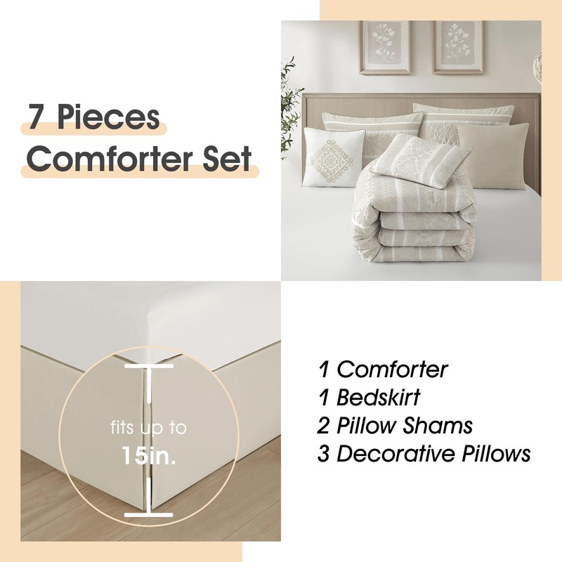 LANCO MODERN LIFESTYLE 7 Piece Queen Comforter Set, Beige, Elegant