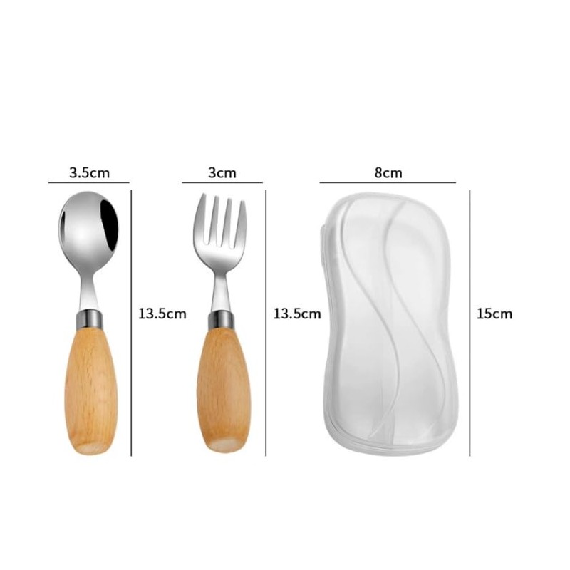 Stainless Steel Fork and Spoon with Wooden Handles, Simple Design