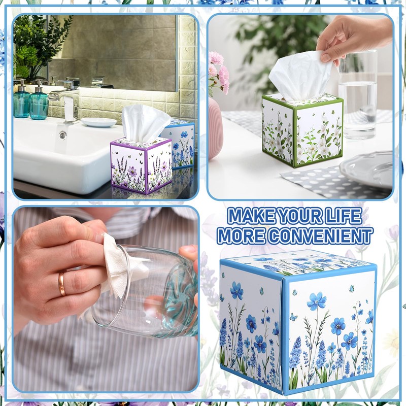 Fourluoo 12 Pack Fall Floral Facial Tissues Cube Boxes 600