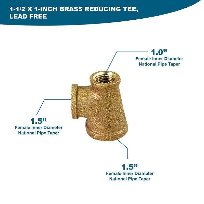 Supply Giant CSSU1124 1-1/2''-Inch x 1-Inch Lead-Free Brass Reducing Tee