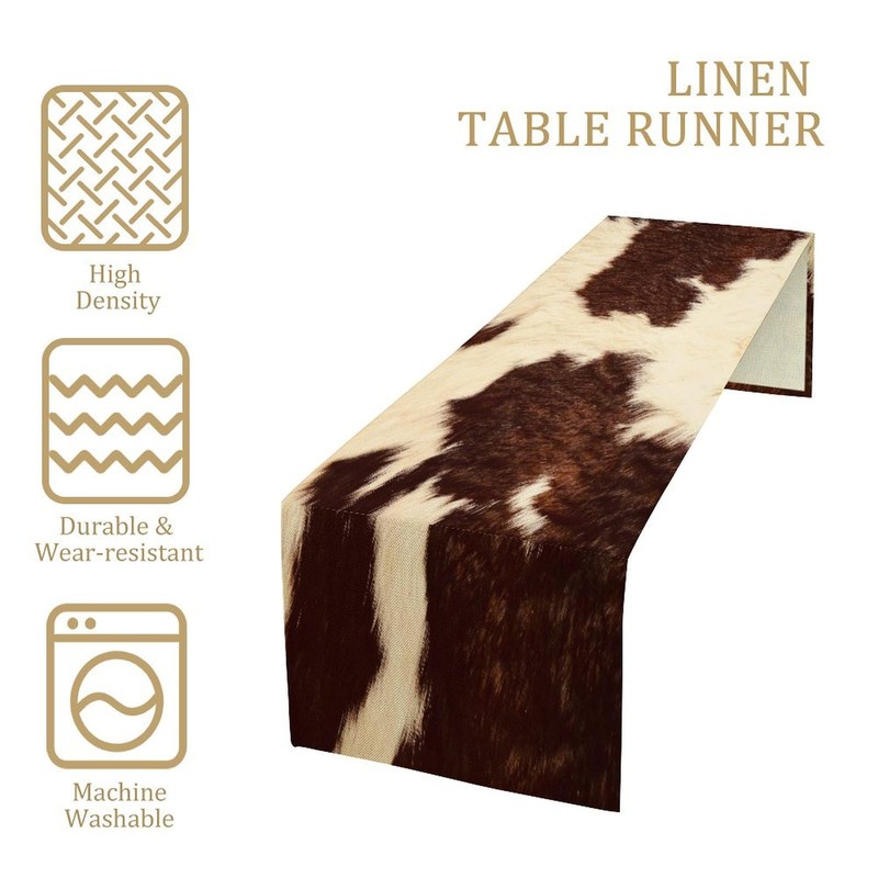 XBDDZSW Cow Print Table Runner, Brown Cowhide Print Western Style
