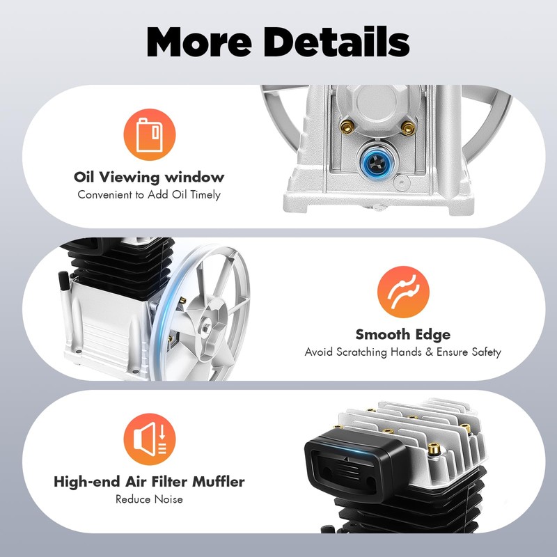 2HP Air Compressor Pump, Air Compressor Pump Head with Motor