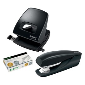 Leitz NeXXt Recycle Series 50030095 Hole Punch for 30 Sheets, Stop Rail with Format Information, 100% Recyclable, Environmentally Friendly, Black, 50030095