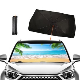 Jist Zovi Tropical Palm Beach Car Windshield Umbrella,Large Size Sun Shade Umbrella for Front Windows,UV Rays and Heat Visor Protector Foldable Reflector Shield Fits Most Vans SUVs,(FG0-DNH8N)