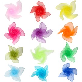 Pack of 24 Juggling Cloths, Colourful Silk Cloths, Chiffon Cloths, Children's Square Dance Cloths, Gymnastics Cloths, Juggling Scarves for Dancing, Juggling, Sensory, Dance Cloths, 60 x 60 cm,