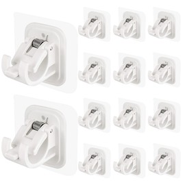 14PCS No Drill Curtain Rod Brackets No Drilling Self Adhesive Curtain Rod Holder Hooks Nail Free Adjustable Curtain Rod Hooks Curtain Hangers for Bathroom Kitchen Home Bathroom and Hotel (White)
