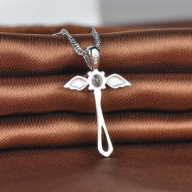 Infinite U Fashion Angel Wings Cross Pendant 925 Sterling Silver Rhodium Plated Cubic Zirconia Necklace for Women/Girls, Silver
