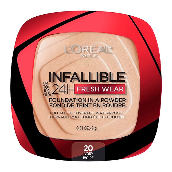 L'Oreal Paris Makeup Infallible Fresh Wear Foundation in a Powder, Up to 24H Wear, Waterproof, Ivory, 0.31 oz.