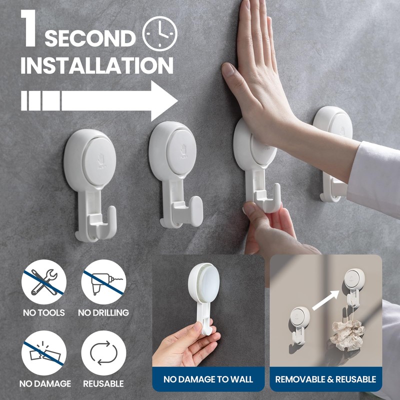 TAILI Bathroom Suction Hooks with Vacuum Suction Cups- No Drilling