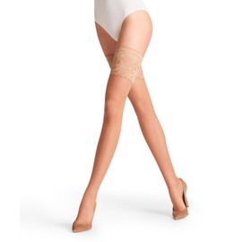 FALKE Women's Seidenglatt 15 DEN Lace W Stu Sheer Plain 1 Pair Stay-Ups, Skin colour Powder 4169, L