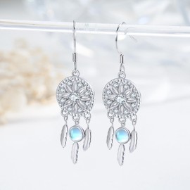 Dream Catcher Earrings Sterling Silver Moonstone Earrings for Women Moonstone Dreamcatcher Earrings Dangling Dreamcatcher Jewelry Christmas Gifts