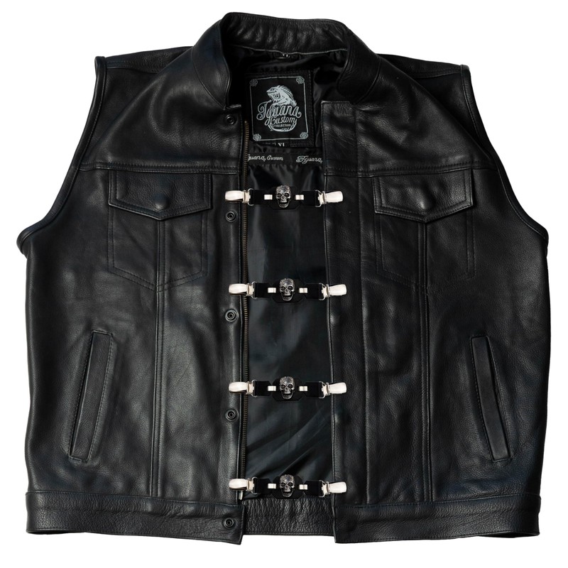Iguana Custom Leather Vest Extension with Metal Clips with Decorative