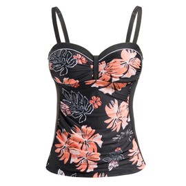 Talisea Women's Underwire Tankini Top Only Tummy Control Swimsuit Top Push Up Bathing Suit Top No Bottom Orange Floral L