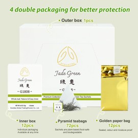 GTGLOTRA Full-Leaf Green Tea, 72 Pyramid TeaBags(12 Pack), Easy Brew, 100% Natural, Pure Leaf Biodegradable Tea, Caffeine Alternative to Coffee, Whole Leaf Tea Sampler, Family Size, Gifts, Office Reception&Daily Consumption