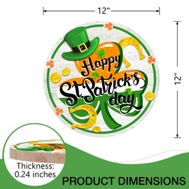 Deroro Happy St Patricks Day Front Door Sign, Orange Shamrock Clover Horseshoe Wood Door Hanger Outdoor Outside Porch Decor, Spring Irish Farmhouse Wooden Wreath Indoor Wall Hanging Decoration