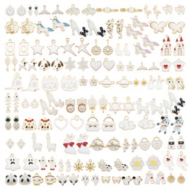 JJGQAZ Wholesales 80pcs(40PAIRS) Assorted Gold Plated WHITE Theme Enamel Dainty Dangle Pendants Charms for Earrings Jewelry Making Necklace Bracelet Craft Findings
