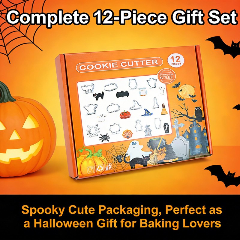 12 Pcs Halloween Cookie Cutters Set, Mini Stainless Steel Spooky