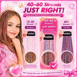 Plenday Hot Pink Hair Tinsel Clip In,18Pcs 24 Inch Fairy Hair Accessories