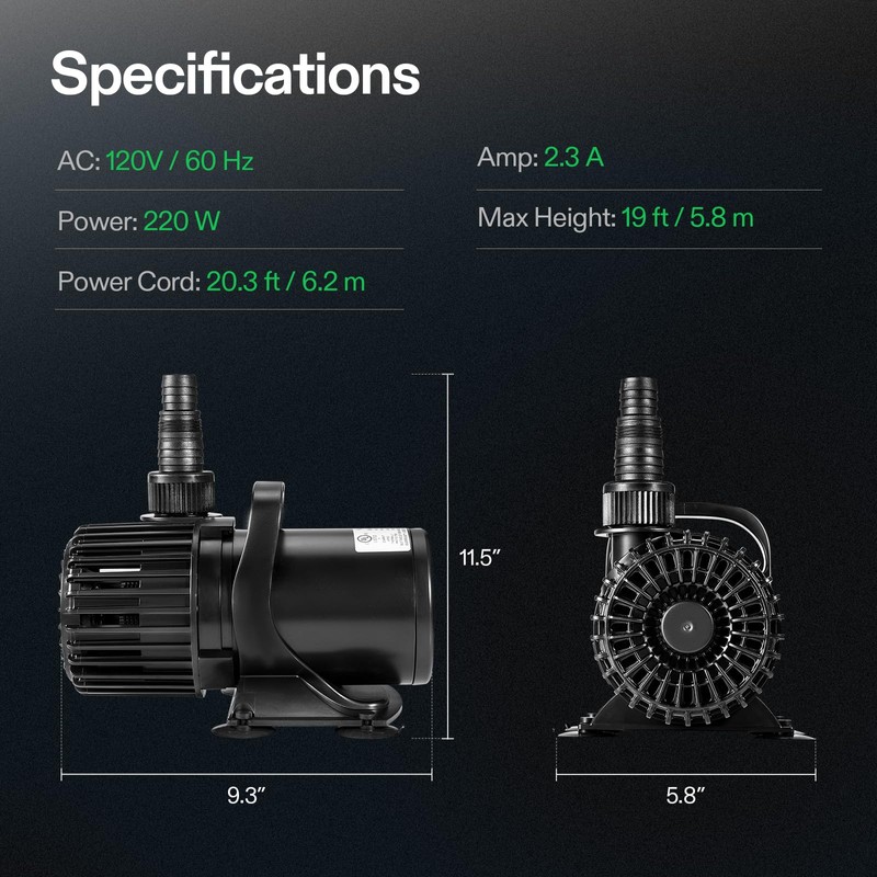 VIVOSUN 4500 GPH Submersible Water Pump, 220W Pond Pump, Ultra